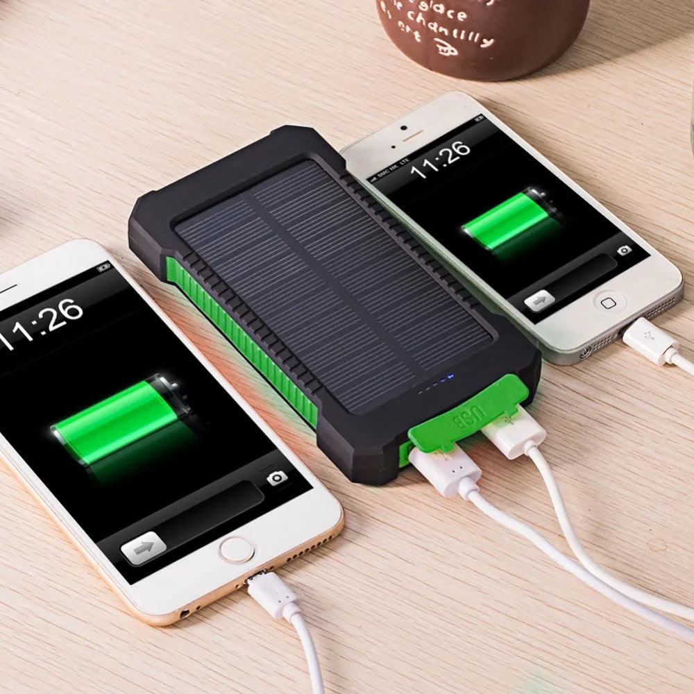 "Solar Power Bank - 10000mAh External Battery with Fast Charging and Waterproof Design"