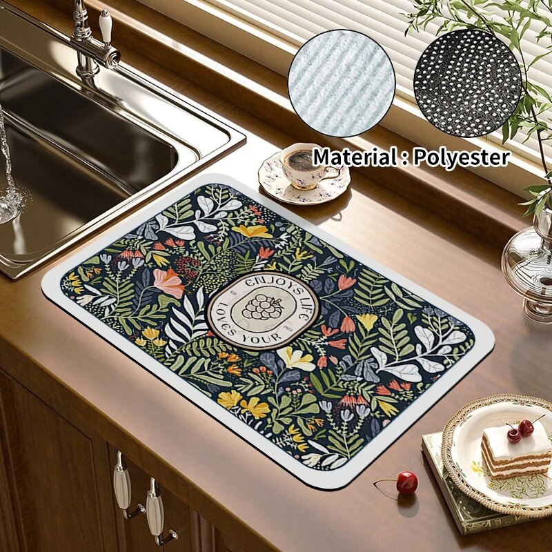 Printed Dish Drying Mat Super Absorbent