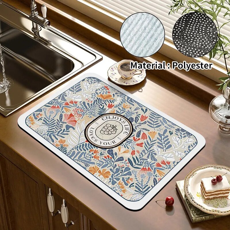 Printed Dish Drying Mat Super Absorbent