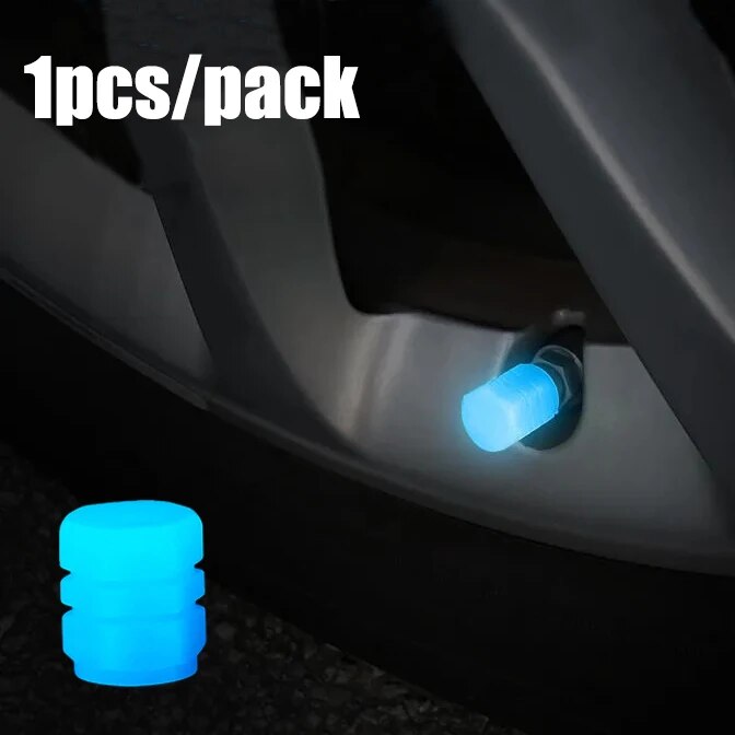 4pcs Luminous Valve Caps Fluorescent Night Glowing Caps Tire Decoration