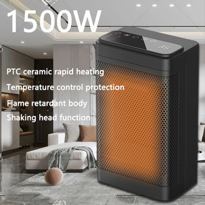 1500W Table Mini PTC Heater for Home Bedroom Office Remote Control Electric Heater Low Consumption Vertical Heating Fans