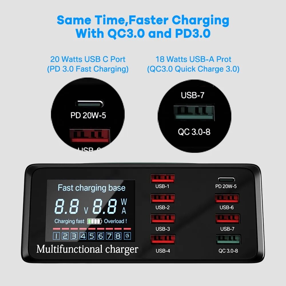 100W 8 Ports USB Charger Station