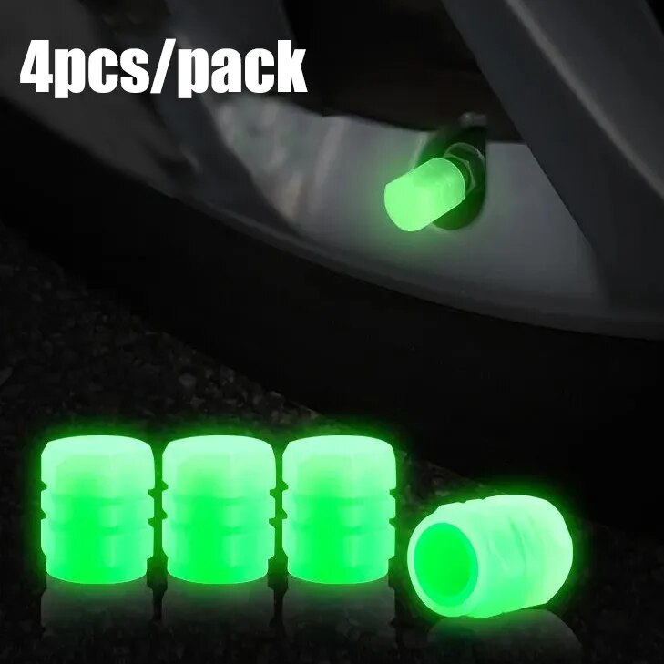 4pcs Luminous Valve Caps Fluorescent Night Glowing Caps Tire Decoration