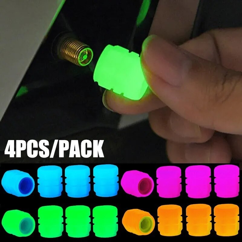 4pcs Luminous Valve Caps Fluorescent Night Glowing Caps Tire Decoration