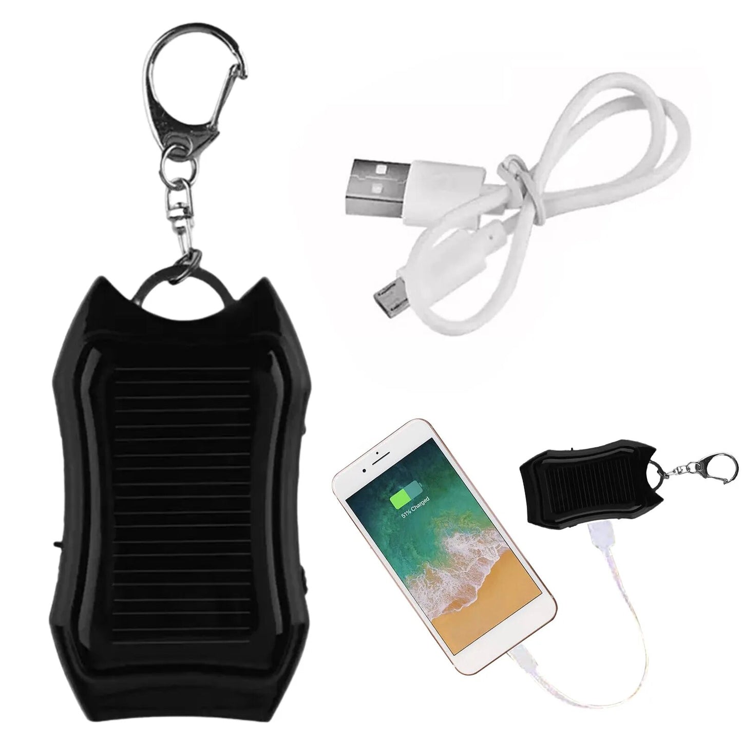"Small Solar Charger - 1500mAh Battery, Keychain Charger for Cellphones, Tablets, and Electronics"