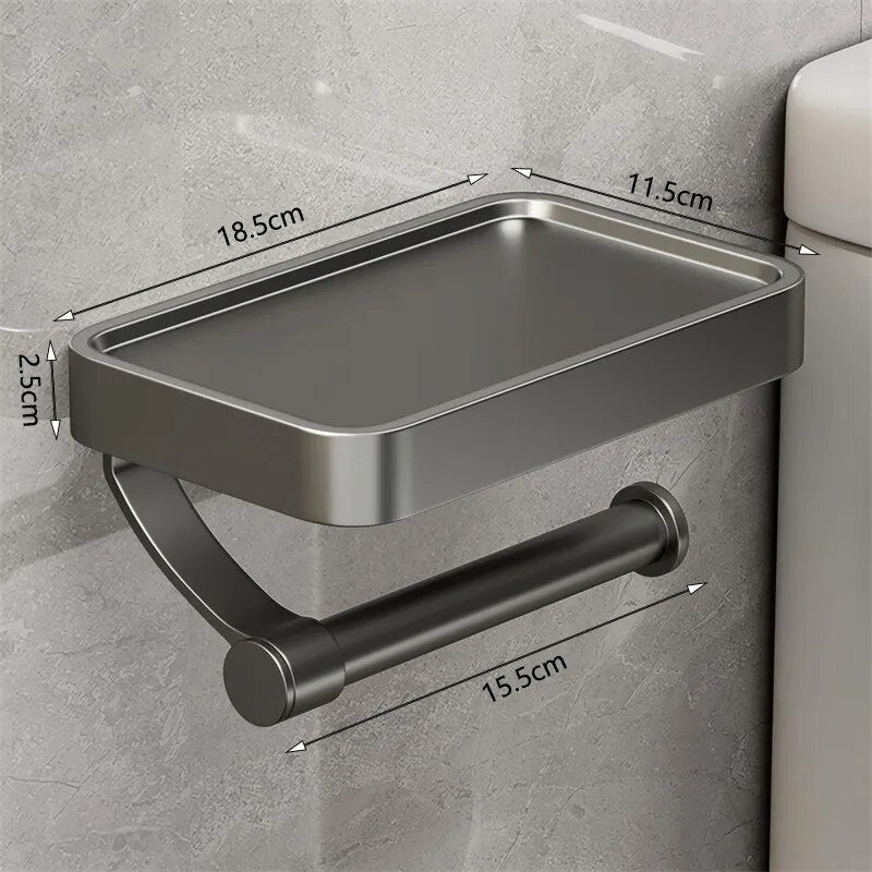 Aluminum Alloy Toilet Paper Holder Shelf With Tray Bathroom Accessories