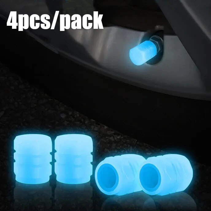 4pcs Luminous Valve Caps Fluorescent Night Glowing Caps Tire Decoration