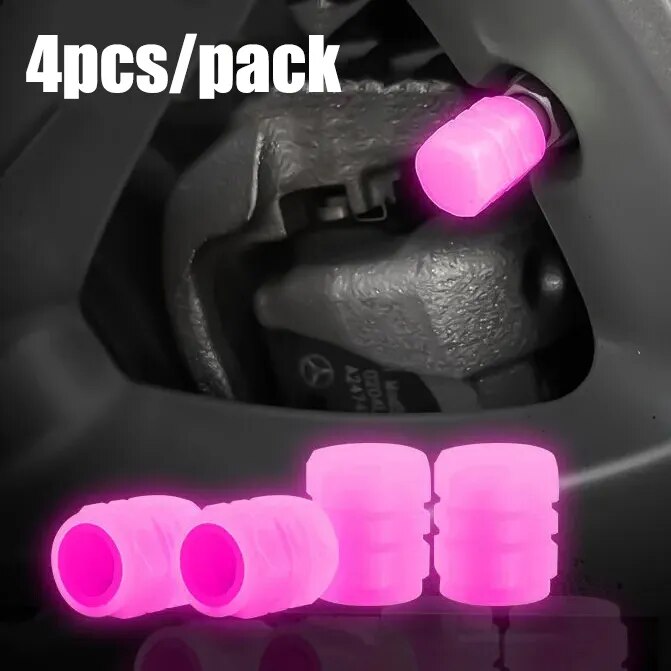 4pcs Luminous Valve Caps Fluorescent Night Glowing Caps Tire Decoration