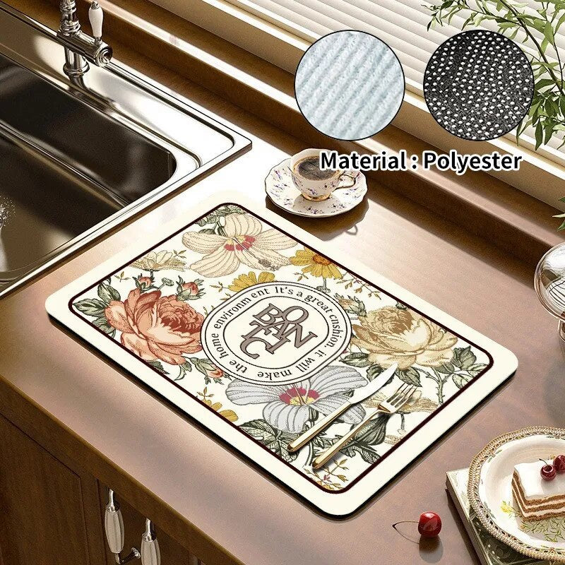 Printed Dish Drying Mat Super Absorbent
