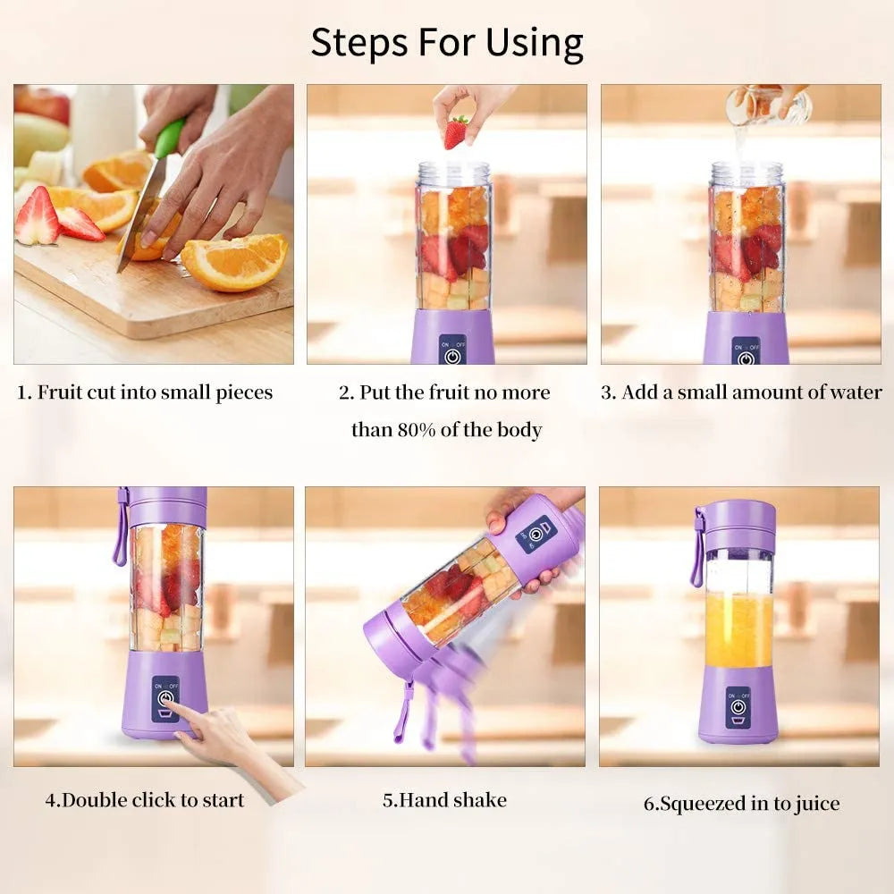 "Mini Portable Blender - USB Juicer, Fruit Mixer, Fresh Juice Extractor, Orange Squeezer, Electric Juicing Cup with 6-Blade Design"