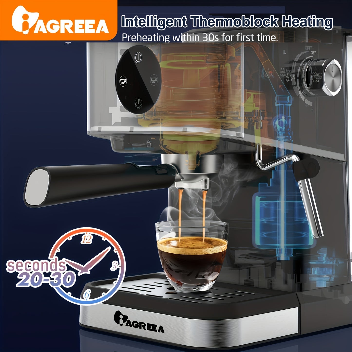 Italian Espresso Machine, 20Bar, 1.5L/50oz