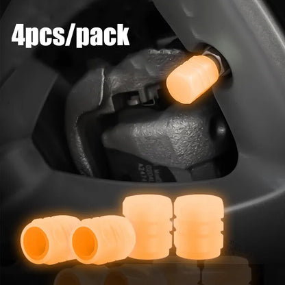4pcs Luminous Valve Caps Fluorescent Night Glowing Caps Tire Decoration