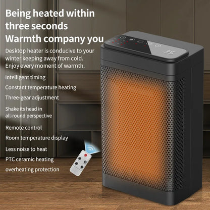 1500W Table Mini PTC Heater for Home Bedroom Office  Remote Control Electric Heater Low Consumption Vertical Heating Fans