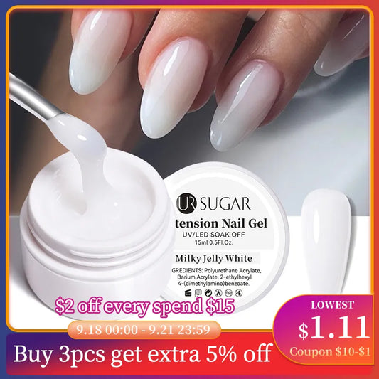 UR SUGAR Milky White Clear Pink Color Jelly Extension Nail Gel Polish