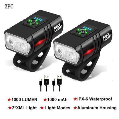 LED Bicycle Light 1000LM USB Rechargeable